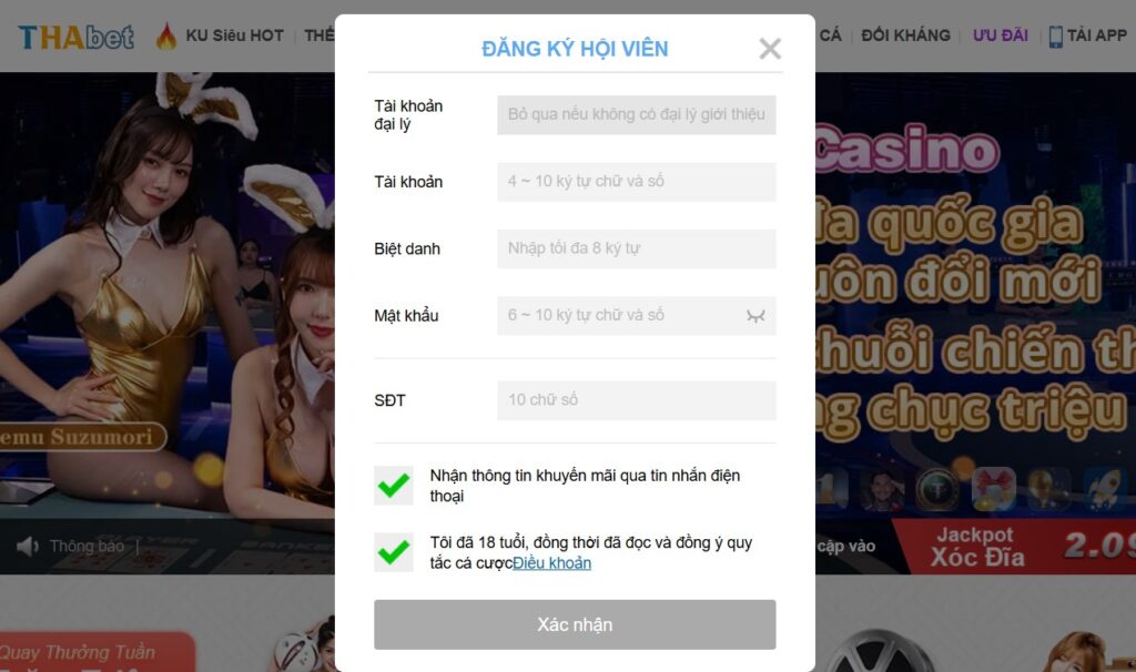 Hướng dẫn đăng ký Thabet nhanh chóng cho anh em 1 Giao diện đăng ký tài khoản Thabet
